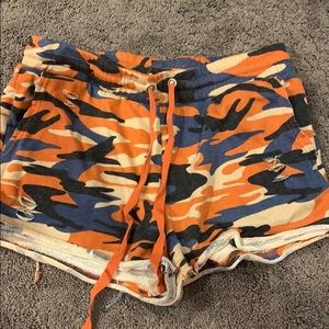 Blue and orange camouflage shorts